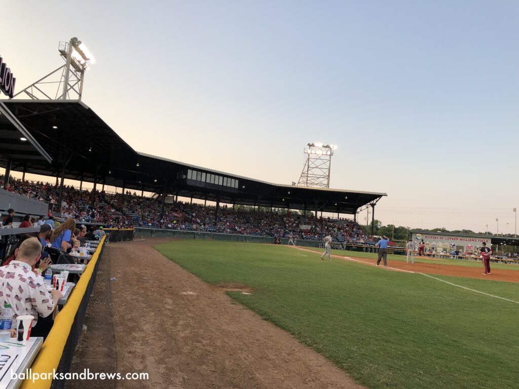 A view down the right field line at Luther Williams Field